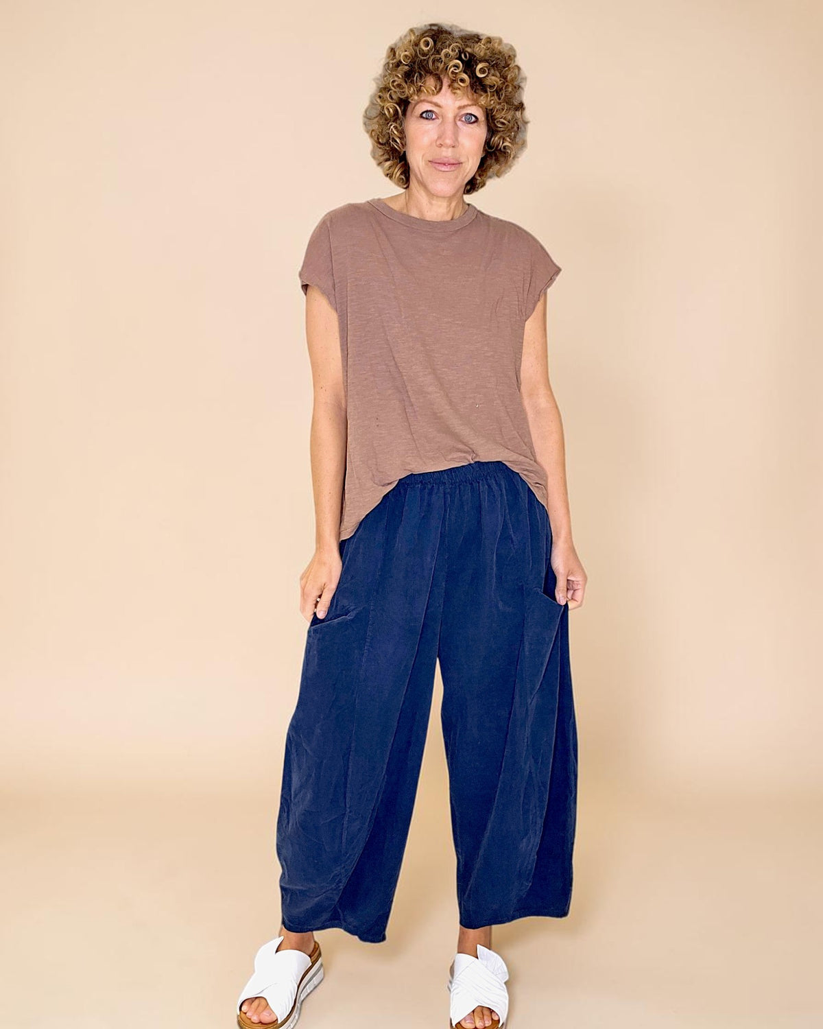 Navy Corduroy Barrel Pants