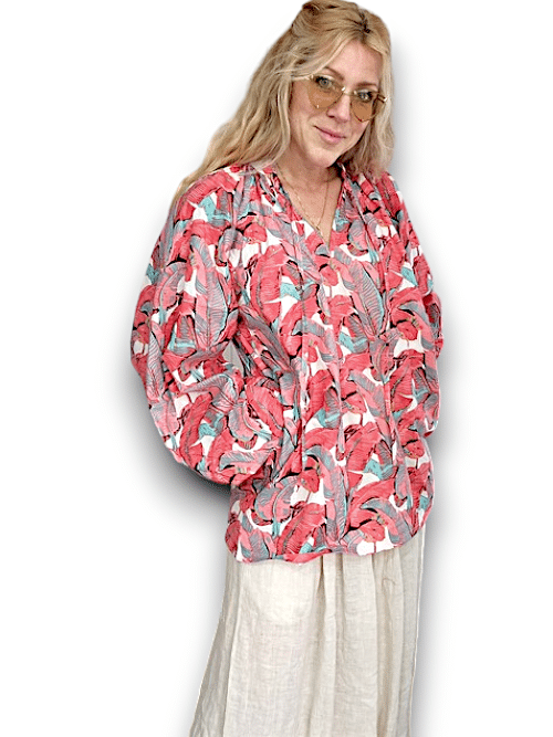 IDA IVY Pouf Sleeve Tunic-Monstera/Pink image 6