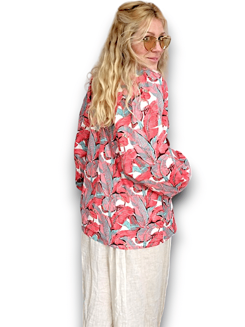 IDA IVY Pouf Sleeve Tunic-Monstera/Pink image 2