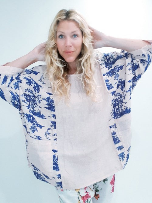 Baby Pink Side print French Toille Top