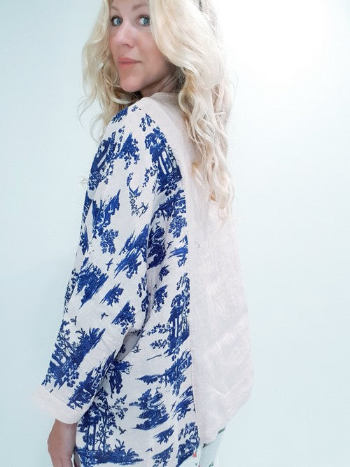 Baby Pink Side print French Toille Top