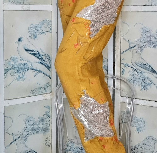 Mustard Aika Rose Linen Sequin Star Pants