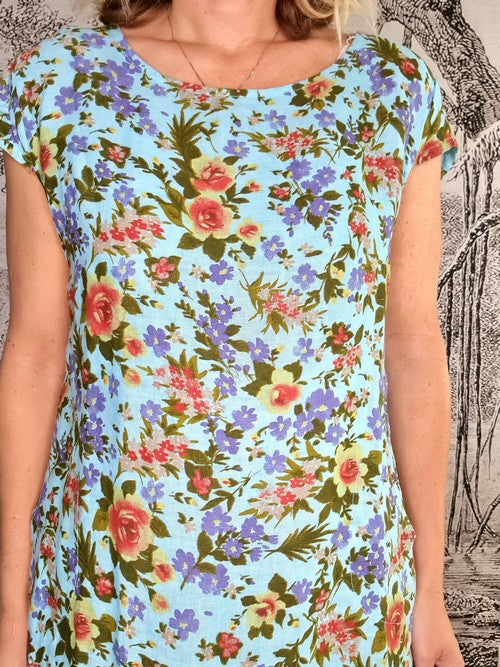 Aqua Blue Multi Rose Kennedy Dress