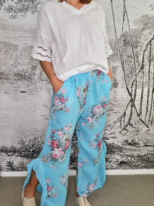 Aqua Blue High Tea Lace Leg Pant