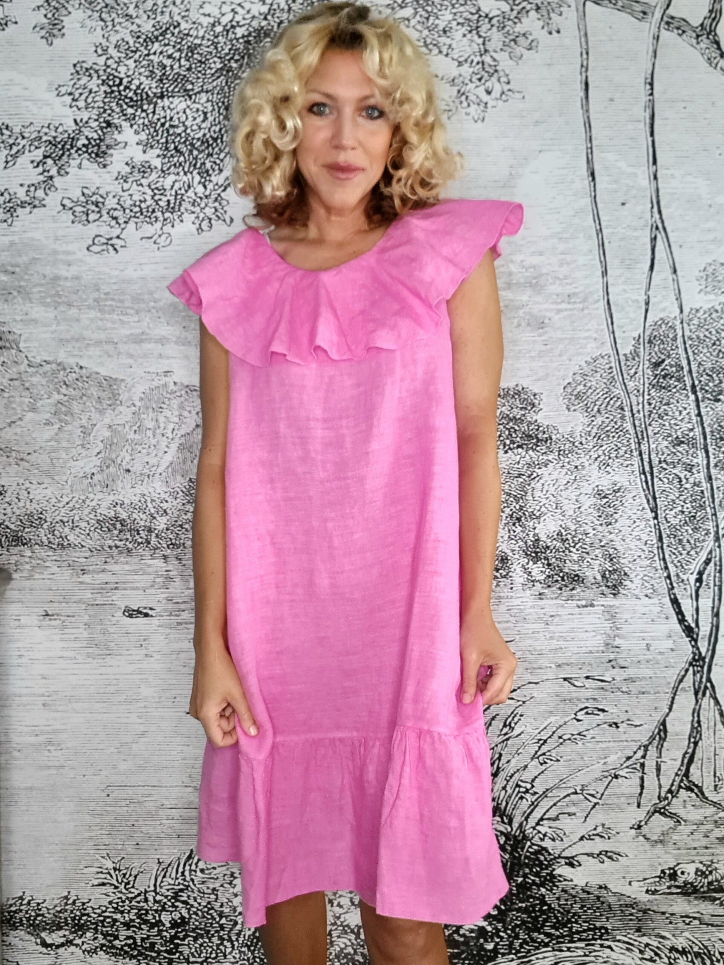 Bubblegum Plain Stella Frill Dress