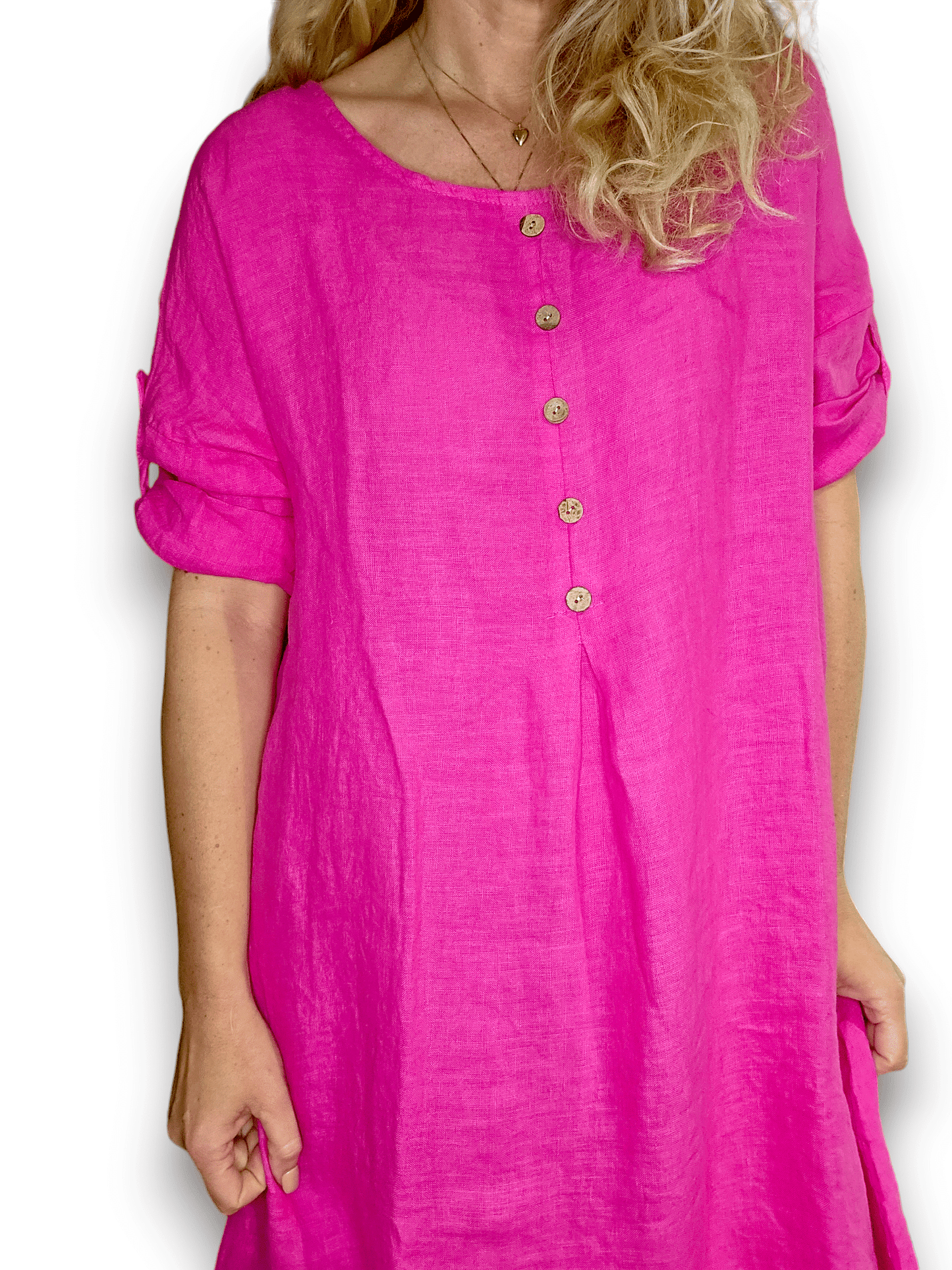 Hot Pink Front Button Dress