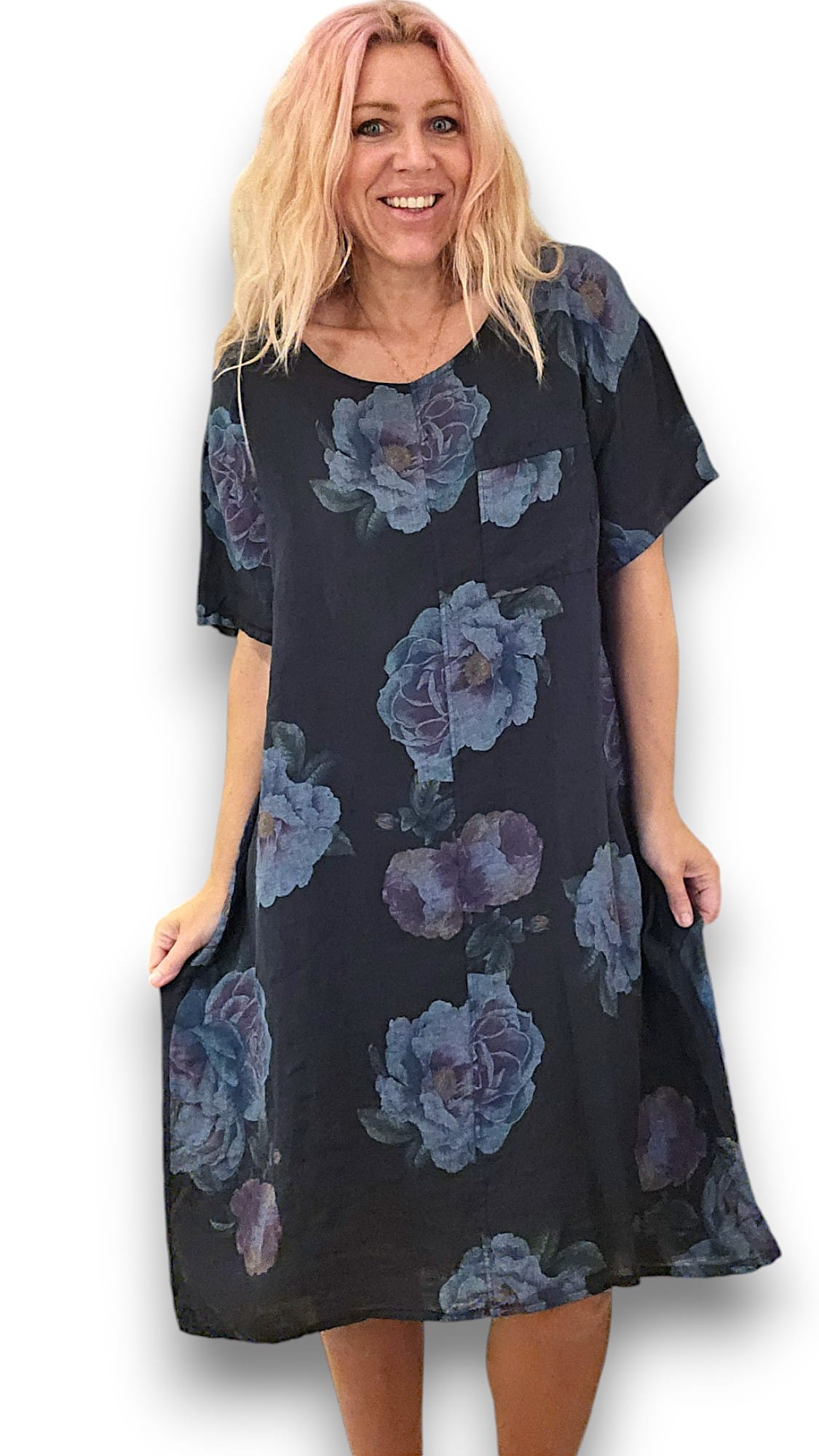 Navy Ombre Peony Easy Peasy T-Shape Dress