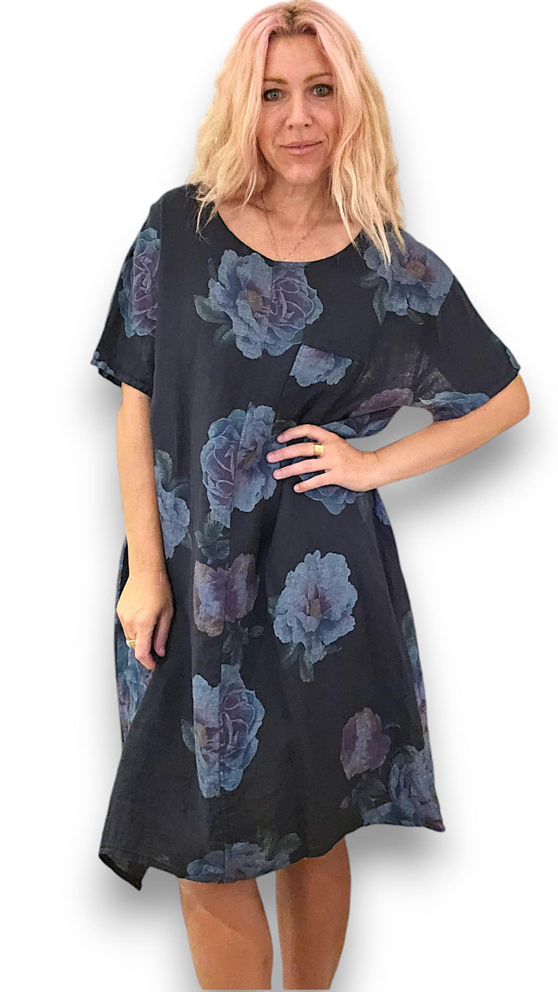 Navy Ombre Peony Easy Peasy T-Shape Dress