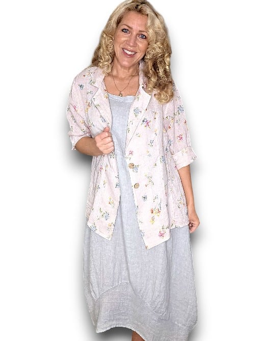 Pale Blush Windy Bloom Suit Linen Jkt