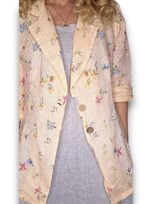 Peach Windy Bloom Suit Linen Jkt