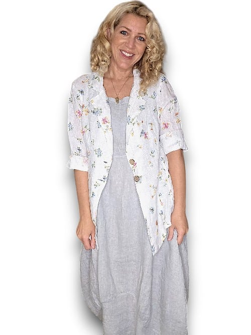 White Windy Bloom Suit Linen Jkt