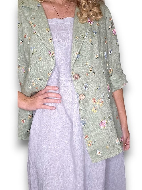 Soft Green Windy Bloom Suit Linen Jkt