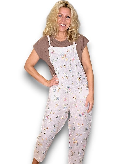 Beige Windy Bloom Tie it your way-Linen Jumpsuit