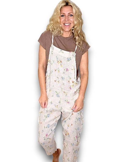 Beige Windy Bloom Tie it your way-Linen Jumpsuit