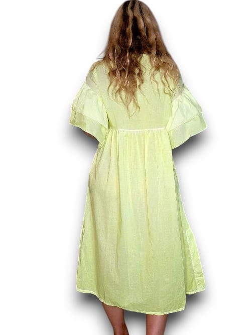 Neon Yellow Bianca Cotton front button Frill Dress