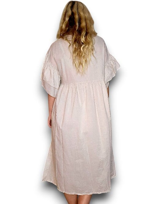 Beige Bianca Cotton front button Frill Dress
