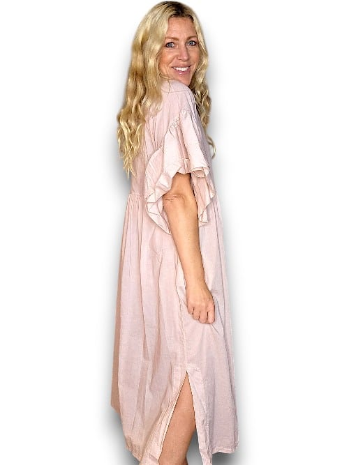Baby Pink Bianca Cotton front button Frill Dress