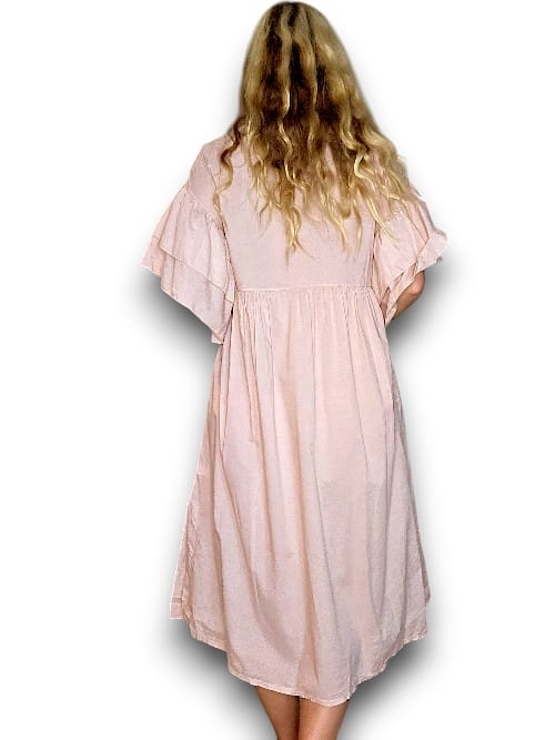 Baby Pink Bianca Cotton front button Frill Dress