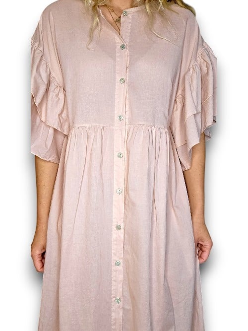 Baby Pink Bianca Cotton front button Frill Dress