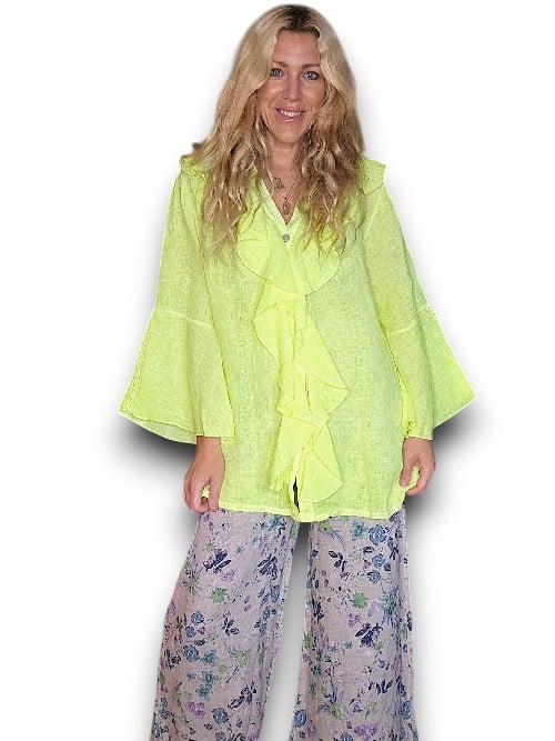 Neon Yellow Plain Madrid Linen Frill Tunic