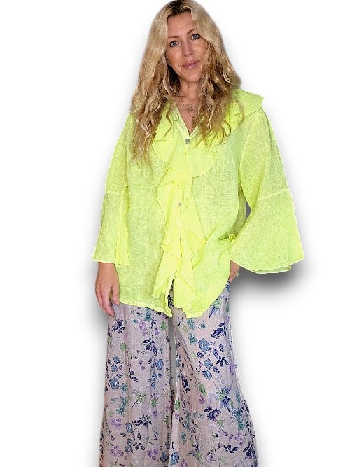Neon Yellow Plain Madrid Linen Frill Tunic