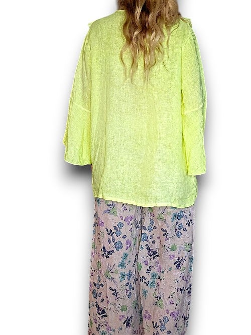 Neon Yellow Plain Madrid Linen Frill Tunic