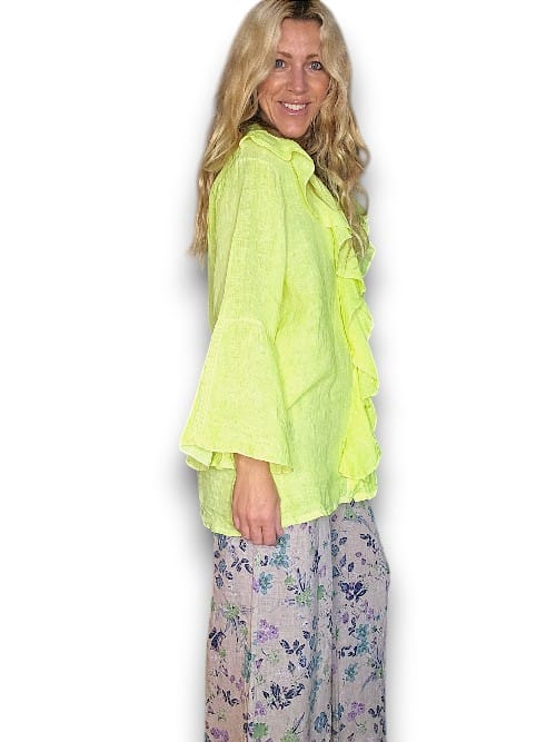 Neon Yellow Plain Madrid Linen Frill Tunic
