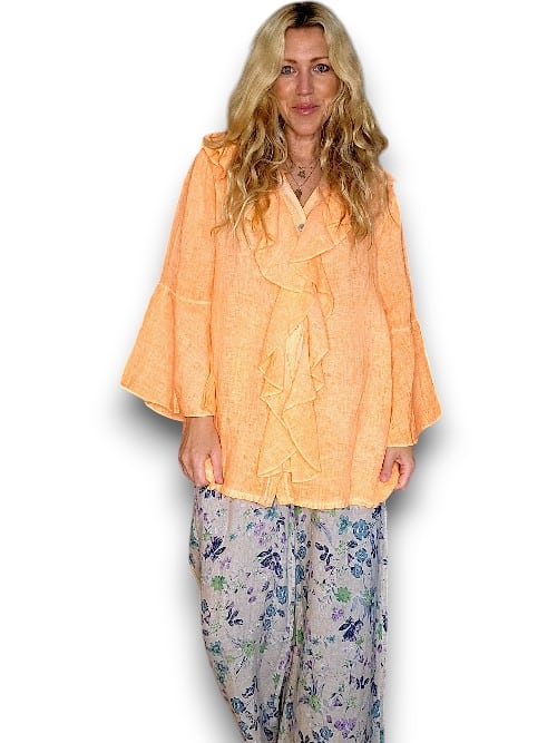 Neon Orange Plain Madrid Linen Frill Tunic
