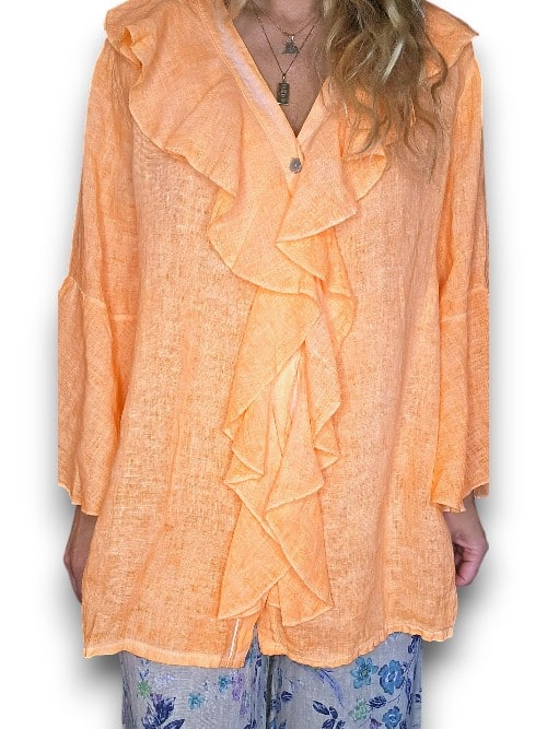 Neon Orange Plain Madrid Linen Frill Tunic