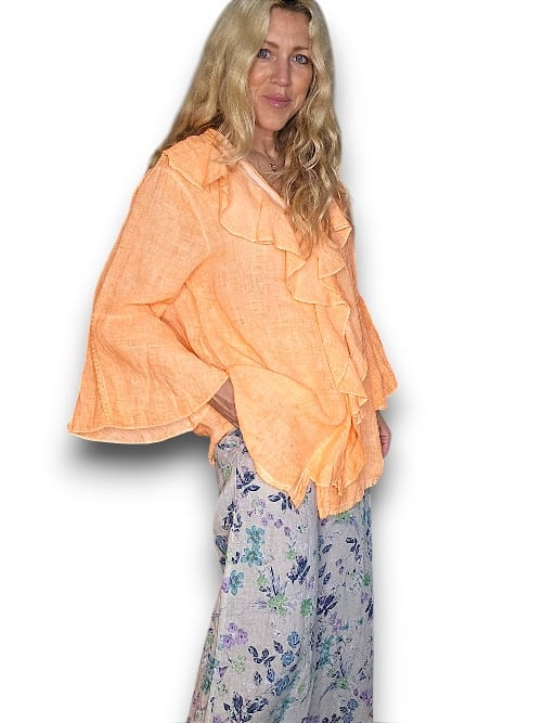 Neon Orange Plain Madrid Linen Frill Tunic