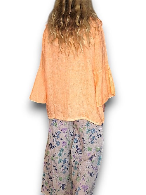 Neon Orange Plain Madrid Linen Frill Tunic