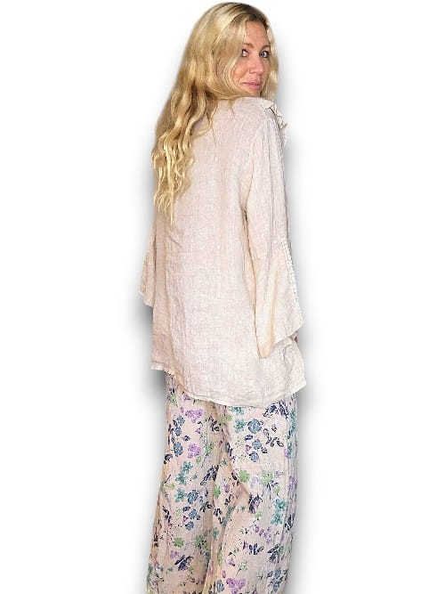 Beige Plain Madrid Linen Frill Tunic