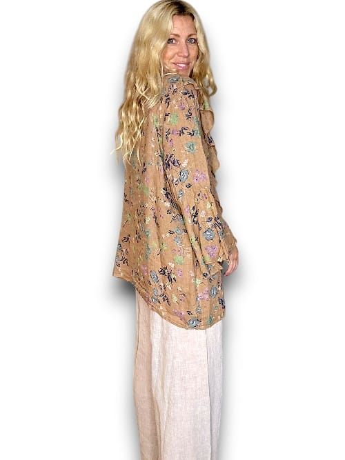 Coffee Wild Garden Madrid Linen Frill Tunic