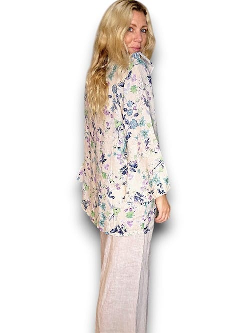 Beige Wild Garden Madrid Linen Frill Tunic