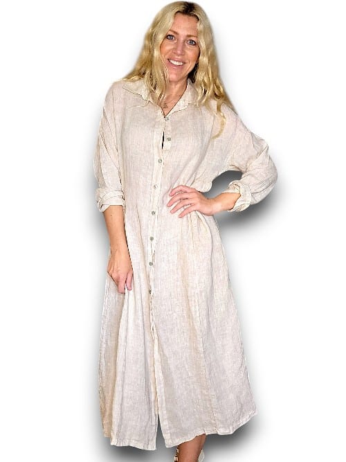 Beige Maxi Button Shirt Dress