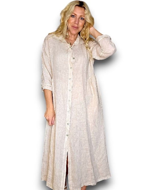 Beige Maxi Button Shirt Dress