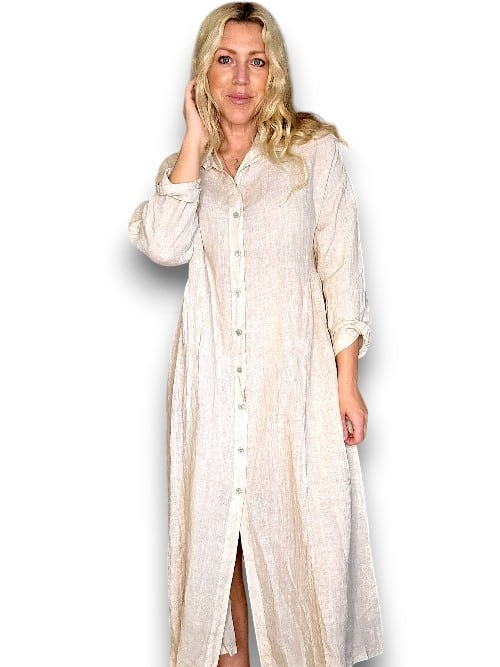 Beige Maxi Button Shirt Dress