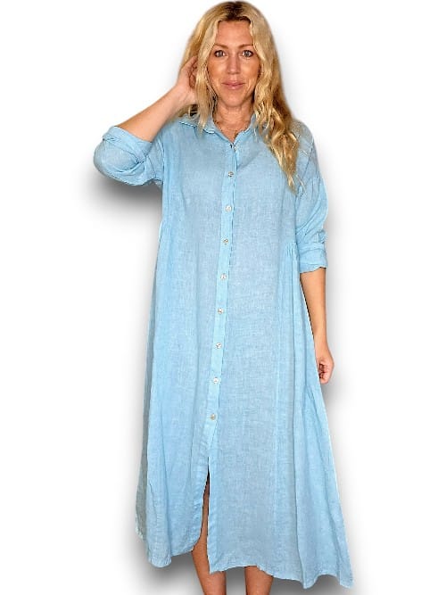 Turquoise Maxi Button Shirt Dress