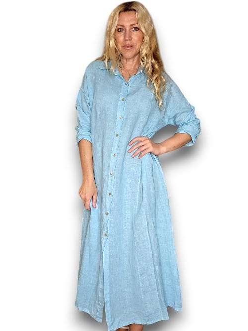 Turquoise Maxi Button Shirt Dress