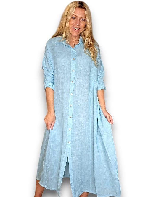 Turquoise Maxi Button Shirt Dress
