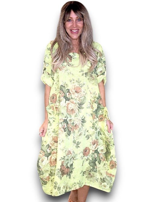 Neon Yellow Scarlett Rose Button Sleeve Maxi Dress