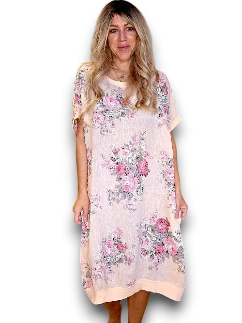 Peach High Tea Elastic Hem Dress