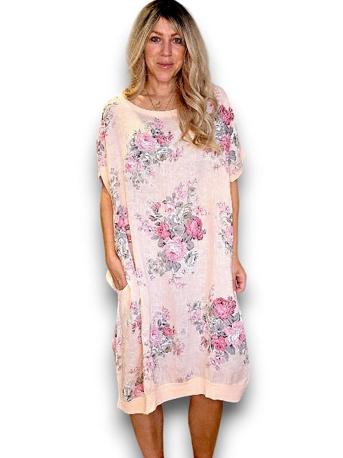 Peach High Tea Elastic Hem Dress