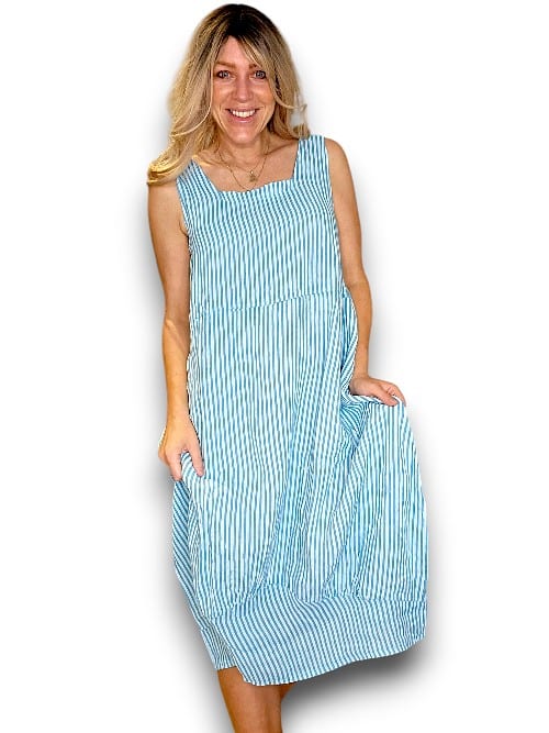 Light Blue Stripe Maxi Tank Dress