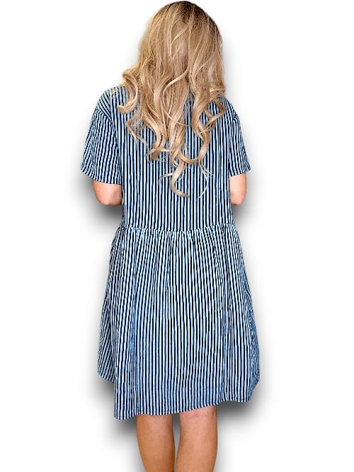 Dark Jade Stripe Midi Coconut Button Dress