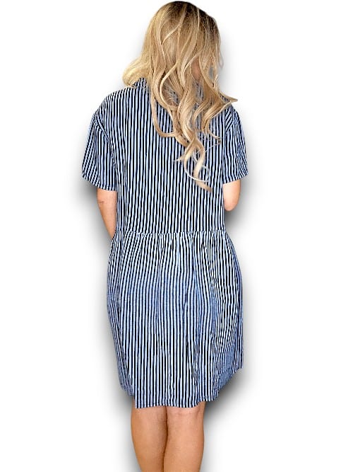 Dark Jade Stripe Midi Coconut Button Dress
