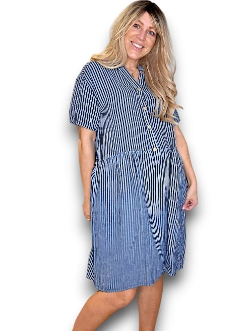Charcoal Stripe Midi Coconut Button Dress