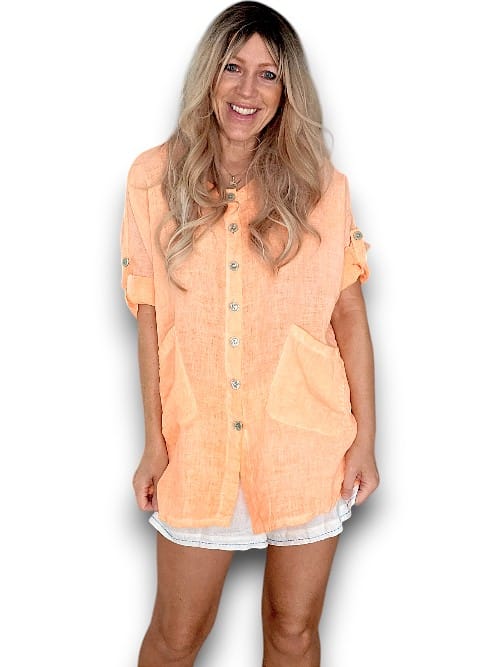 Neon Orange Pearl Buttons Shirt