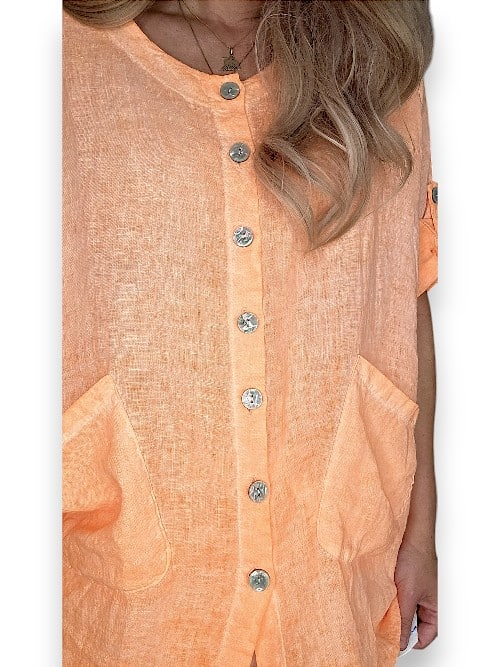Neon Orange Pearl Buttons Shirt