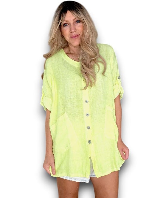 Neon Yellow Pearl Buttons Shirt